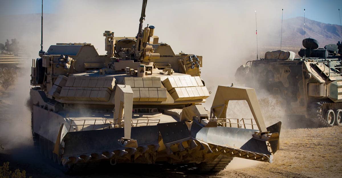 M1 Abrams - U.S. Marines drive in an M1 assault breacher vehicle 