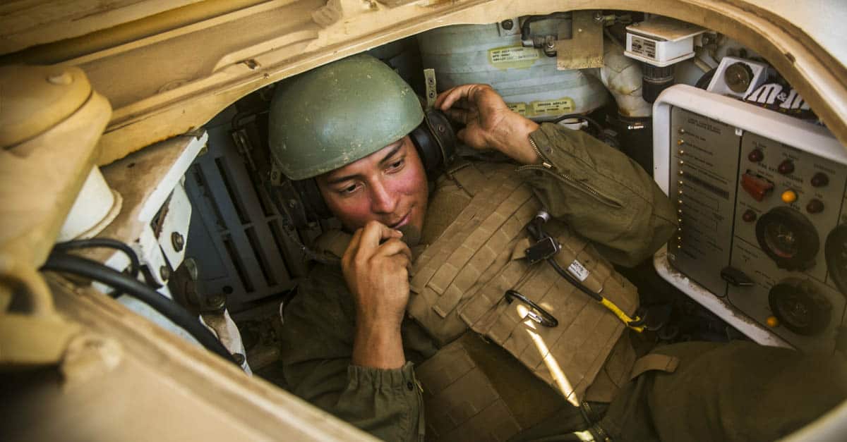 M1 Abrams- crewman communicates from driver seat in a M1A1