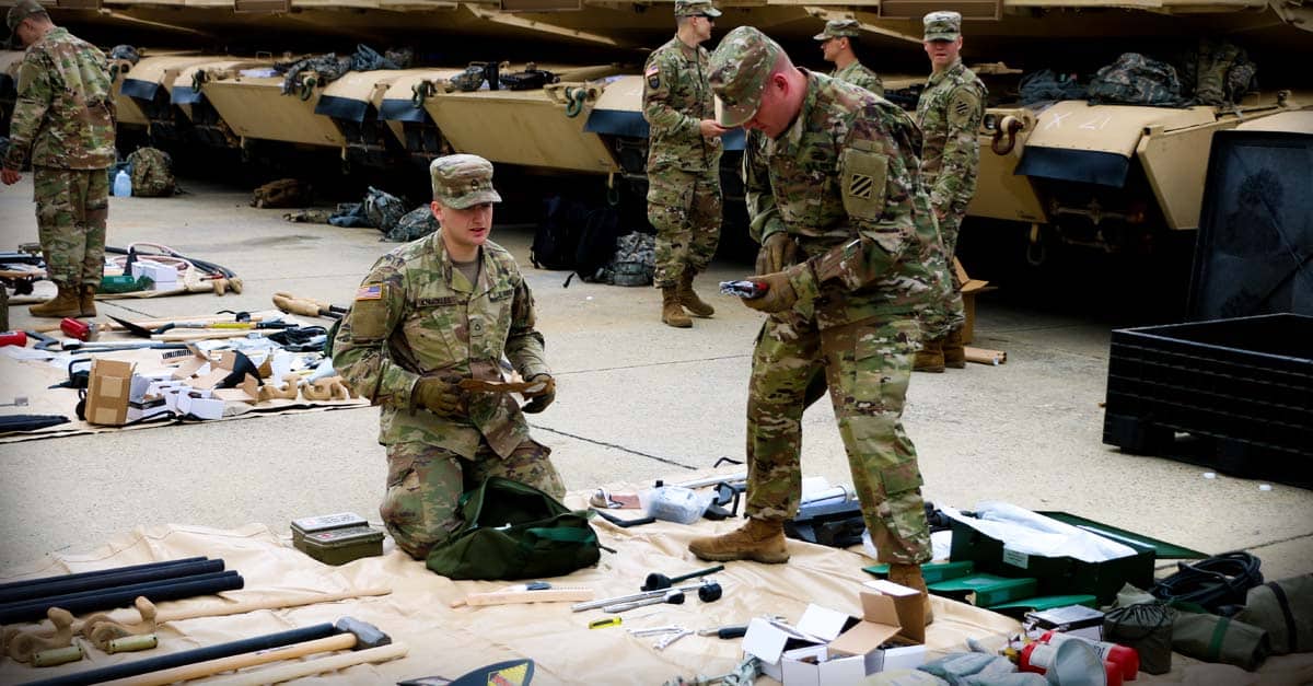 M1 Abrams-crewman conduct inventories on their newly received M1A1 Abrams tanks
